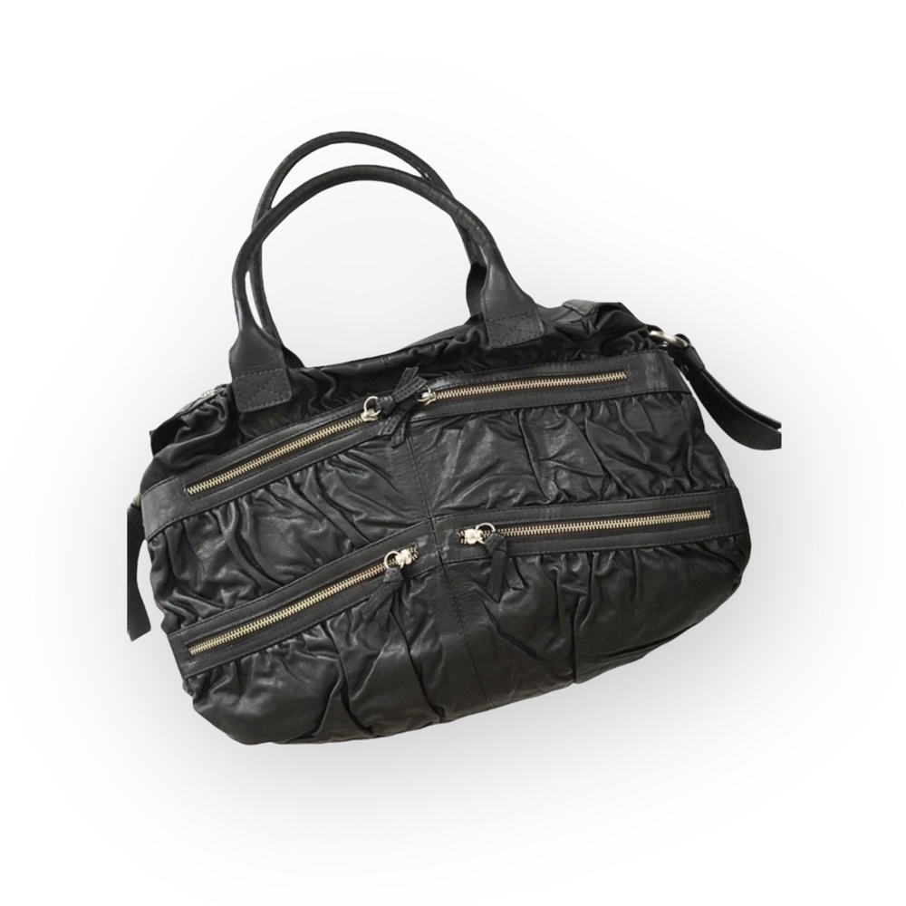 new Maria Bonita Extra ༄ Zip Pockets Leather Travel Bag ༄ Black Metallic Sheen - Picture 12 of 16